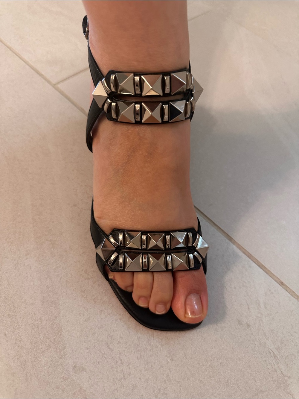 Christian Louboutin Black Sandals with Silver Pyramid Studs